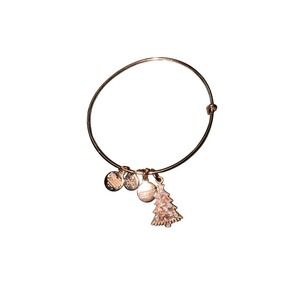 Alex and Ani Christmas Tree Charm Bangle Bracelet Rose Gold Holiday Crystal